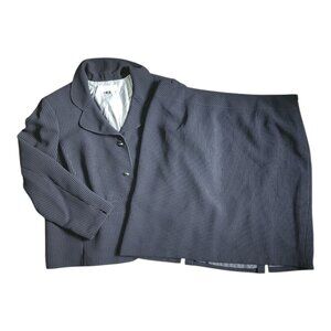 Tahari Arthur S Levine Skirt Suit Womens Plus Size 18W Black Pinstriped Blazer